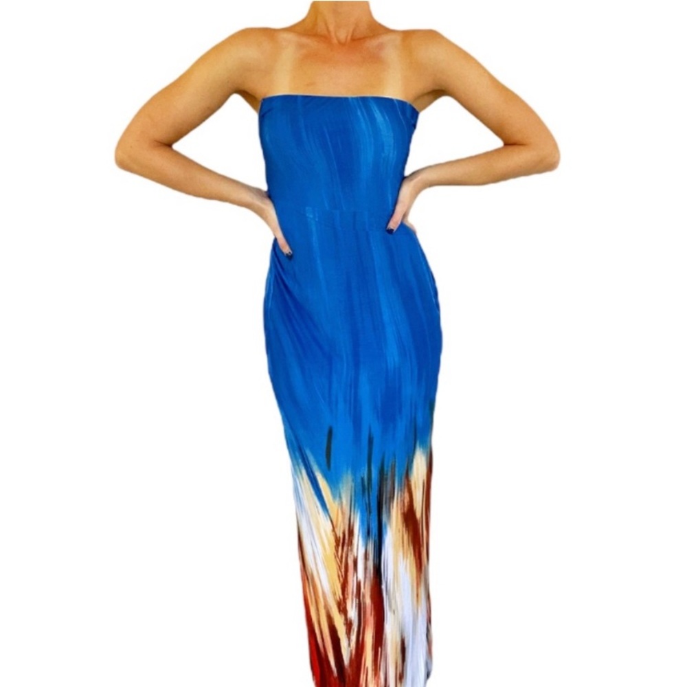 Blue strapless bandeau maxi dress
